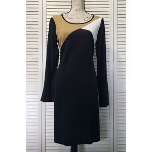 Metaphor Knit Sweater Dress Womens Size Large Black Camel Colorblock Long Sleeve